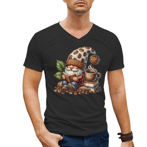 Coffee And Book Reading Accessories For Book Lovers Gnome Men's V-Neck T-Shirt - Bookorys CA