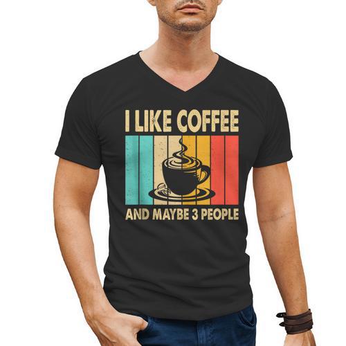 I Like Coffee And Maybe 3 People Introvert Anti-Social Men's V-Neck T-Shirt - Raresse