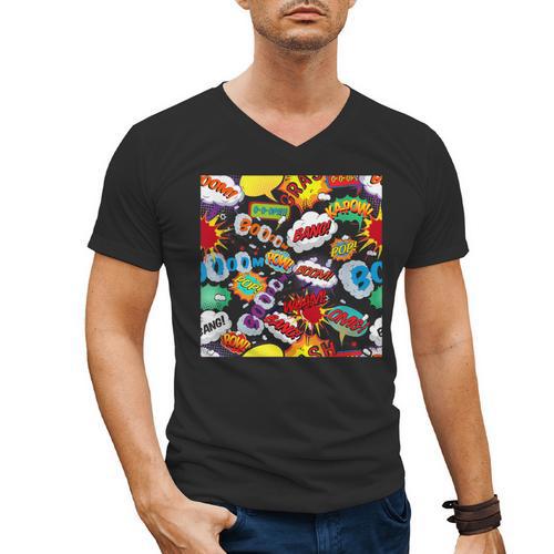 Comic Book Pop Art Modern Fun Men's V-Neck T-Shirt - Bookorys