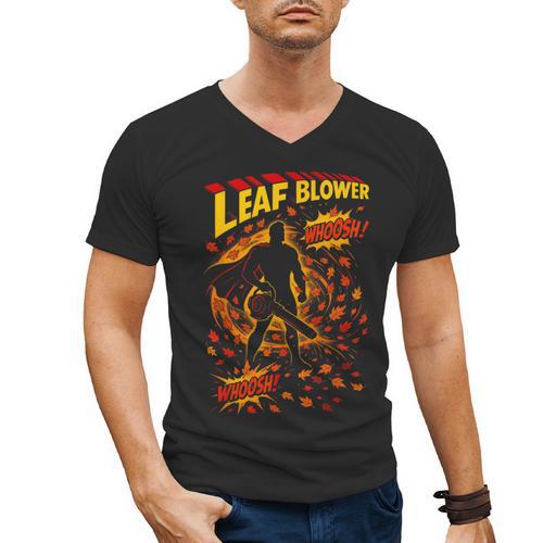 Comic Book Superhero Fall Season Leaf Blower Men's V-Neck T-Shirt - Bookorys
