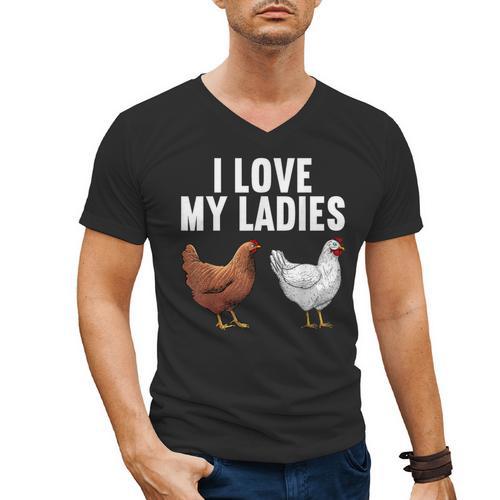 Cool Chicken Art For Men Women Dad Rooster Chicken Farmer Men's V-Neck T-Shirt - Father's Day Fun
