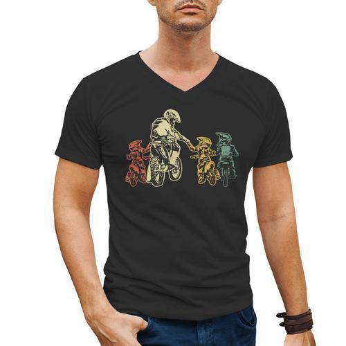 Cool Motocross Dirt Bike Biker Dad & Sons Father's Day Men's V-Neck T-Shirt - Father's Day Fun