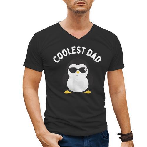 The Coolest Dad Cool Penguin By Dangerous Dad Men's V-Neck T-Shirt - Father's Day Fun