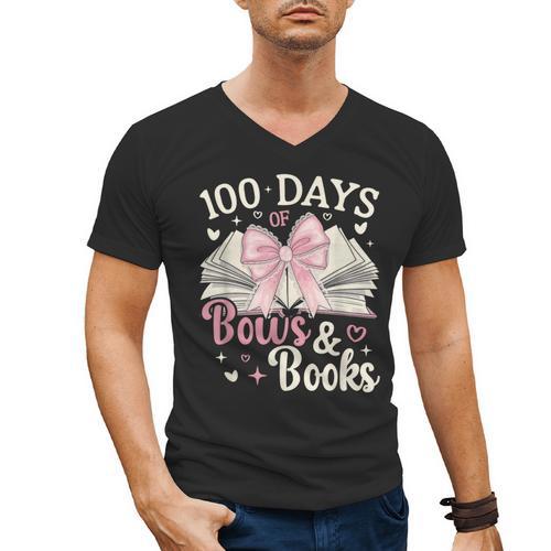 Coquette 100 Days Of Bows Books Reading 100th Day Of School Men's V-Neck T-Shirt - Bookorys