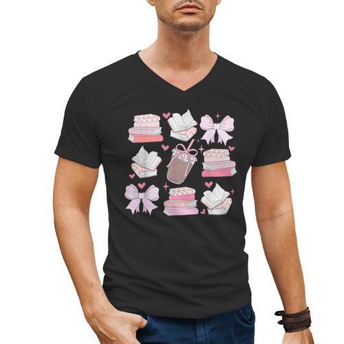Coquette Bow Book Coffee Valentines Bookish Library Teacher Men's V-Neck T-Shirt - Bookorys AU