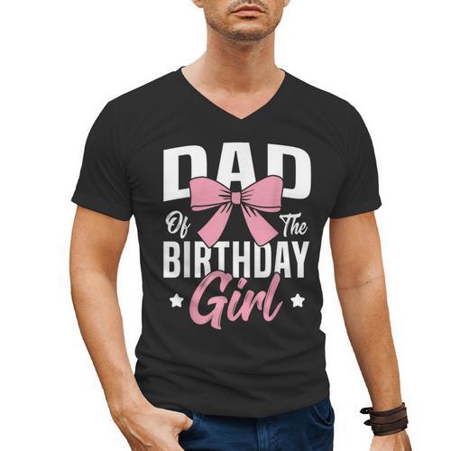 Coquette Pink Bow Men Dad Of The Birthday Girl Men's V-Neck T-Shirt - Father's Day Fun