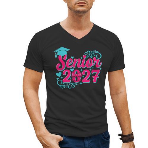 Coquette Pink Bow Senior 2027 Class Of Graduation Men's V-Neck T-Shirt - Best Gift Smart