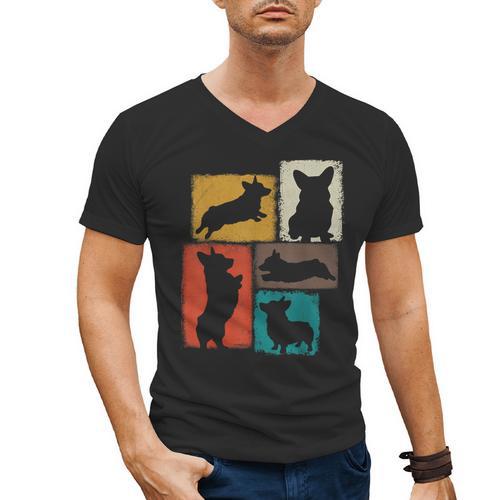 Corgi Dad Mom Vintage Collage Dog Owner Men's V-Neck T-Shirt - Father's Day Fun