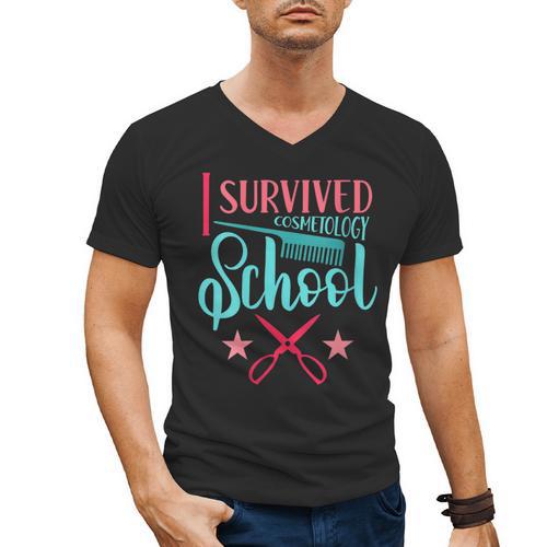 Cosmetology Graduation Tee I Survived Cosmetology School Men's V-Neck T-Shirt - Best Gift Smart