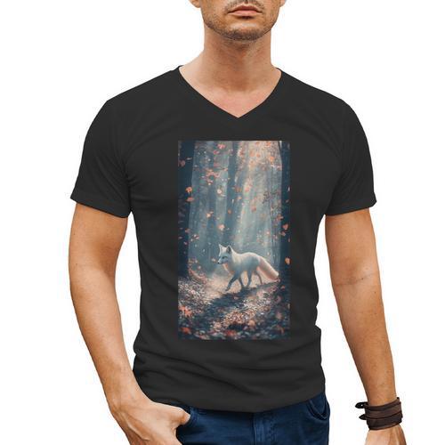 Cottagecore Fox Fox Books Flowers Wildlife Nature Men's V-Neck T-Shirt - Bookorys