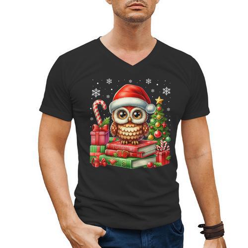 Cottagecore Owl Witch Hat On Book Pumpkin Christmas Costume Men's V-Neck T-Shirt - Bookorys