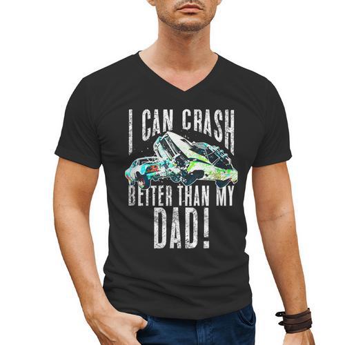 I Can Crash Better Than My Dad Graphic Demo Derby Shirt Men's V-Neck T-Shirt - Father's Day Fun