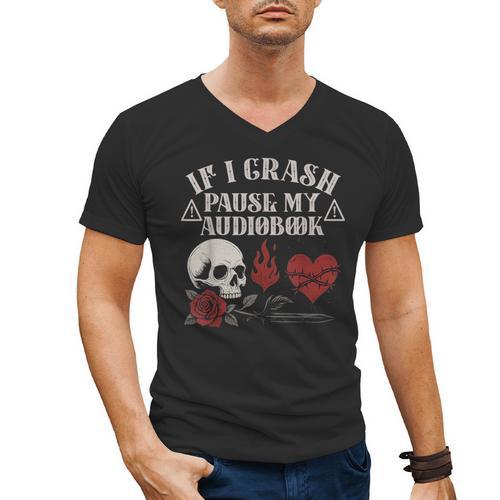 If I Crash Pause My Audiobook Lovers Dark Romance Spicy Book Men's V-Neck T-Shirt - Bookorys CA