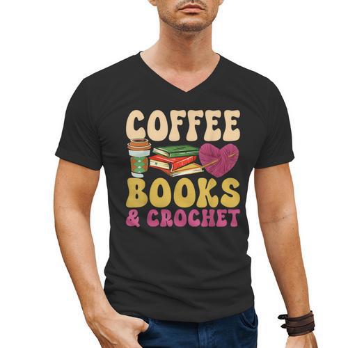Crochet Coffee Reading Books Crocheter Crocheting Men's V-Neck T-Shirt - Bookorys CA