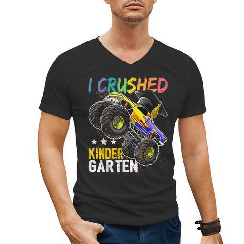 I Crushed Kindergarten Monster Truck Graduation Boys Small Men's V-Neck T-Shirt - Best Gift Smart