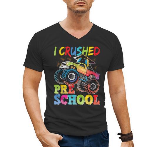 I Crushed Pre-K Monster Truck Graduation Preschool Grad 2025 Men's V-Neck T-Shirt - Best Gift Smart