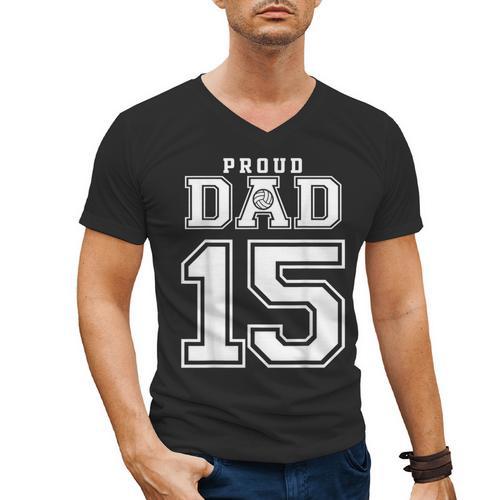 Custom Proud Volleyball Dad Number 15 Personalized For Men Men's V-Neck T-Shirt - Father's Day Fun