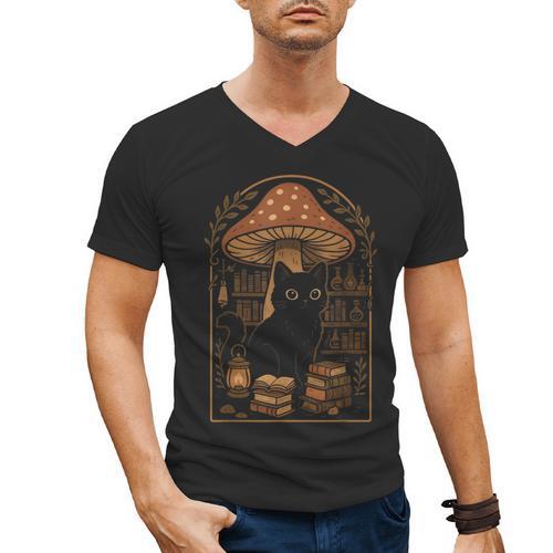 Cute Cat Grunge Cottagecore Therian Clothing Book Lover Men's V-Neck T-Shirt - Bookorys AU