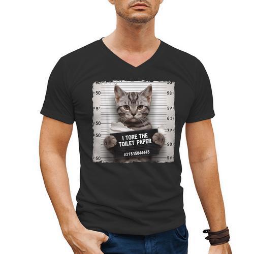 Cute Cat Mugshot Humorous Cat For Cats Lover Cat Mom Cat Dad Men's V-Neck T-Shirt - Father's Day Fun