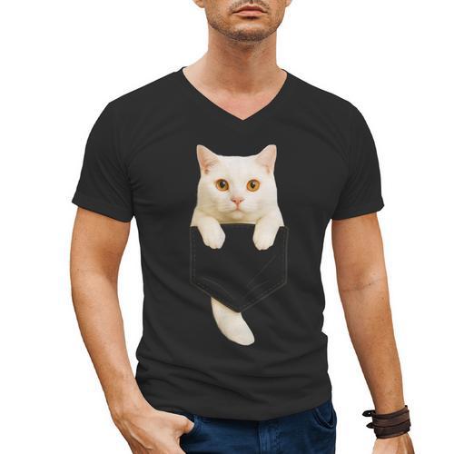 Cute Cat Pocket Cat Mom Cat Dad Cat Lover Men's V-Neck T-Shirt - Father's Day Fun