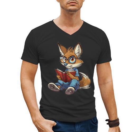 Cute Coyote With Book I Kids Coyote Men's V-Neck T-Shirt - Bookorys DE