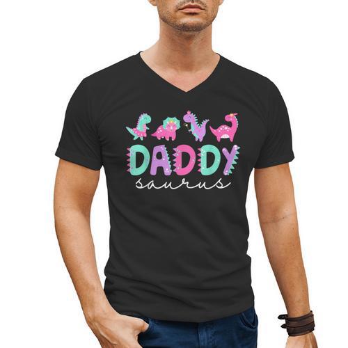 Cute Daddy Saurus Dad Dinosaur Birthday Boy Girl Family Men's V-Neck T-Shirt - Father's Day Fun