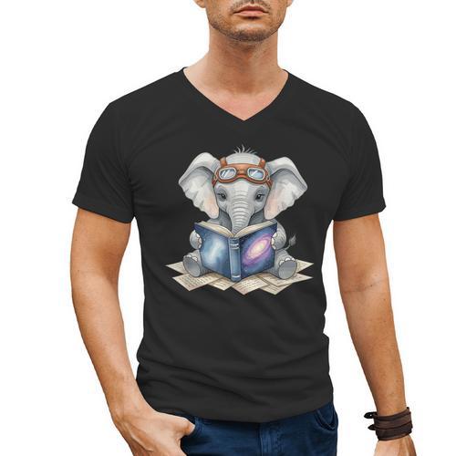 Cute Elephant Reading Universe Book Men's V-Neck T-Shirt - Bookorys DE