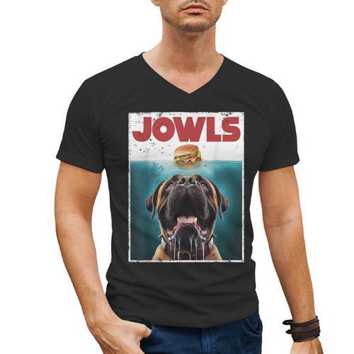 Cute English Mastiff Jowls Burger Bullmastiff Dog Mom Dad Men's V-Neck T-Shirt - Father's Day Fun