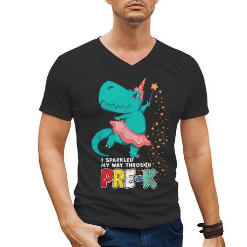 Cute Magical Ballerina Dino Unicorn Pre-K Graduation Men's V-Neck T-Shirt - Best Gift Smart