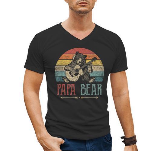 Cute Papa Bear Vintage Father's Day Retro Dad Guitar Men's V-Neck T-Shirt - Father's Day Fun