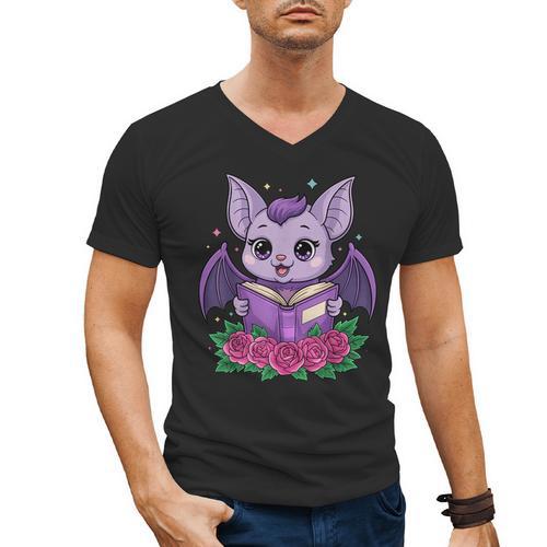 Cute Pastel Goth Bat Reading Book Men's V-Neck T-Shirt - Bookorys DE