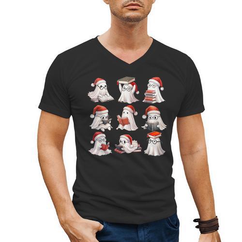 Cute Read More Booooooks Ghost Read More Books Christmas Men's V-Neck T-Shirt - Bookorys CA
