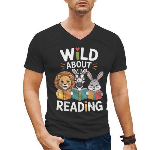 Cute Wildlife Zoo Animals For Book Reader Bookworms Men's V-Neck T-Shirt - Bookorys DE