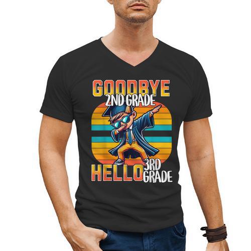Dabbing Boy Goodbye 2nd Grade Hello 3rd Grade Graduation Men's V-Neck T-Shirt - Best Gift Smart