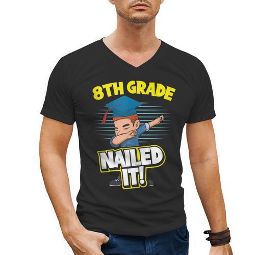 Dabbing Graduation Boy 8th Grade Class Of 2021 Men's V-Neck T-Shirt - Best Gift Smart