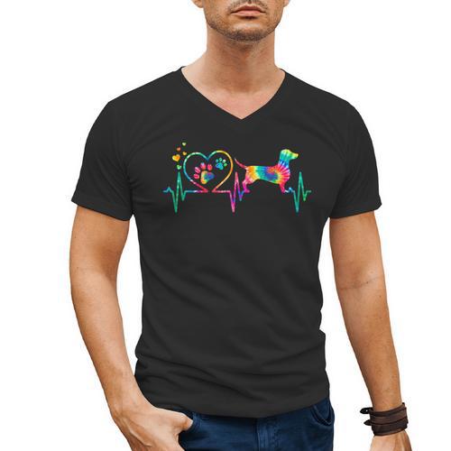 Dachshund Doxie Weenie Mom Dad Heartbeat Tie Dye Dog Men's V-Neck T-Shirt - Father's Day Fun