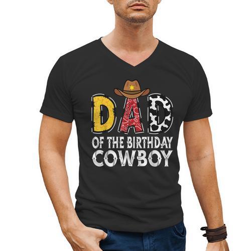 Dad 1st Birthday Cowboy Western Dad Birthday Boy Men's V-Neck T-Shirt - Father's Day Fun