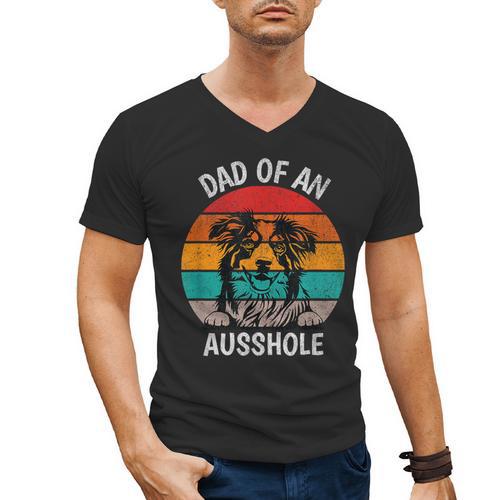 Dad Of An Ausshole Australian Shepherd Aussie Men's V-Neck T-Shirt - Father's Day Fun