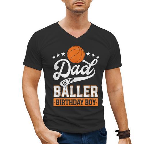 Dad Of The Baller Birthday Boy Basketball Themed Party Men's V-Neck T-Shirt - Father's Day Fun