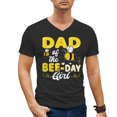 Dad Of The Bee Day Girl Hive Party Matching Birthday Sweet Men's V-Neck T-Shirt - Father's Day Fun