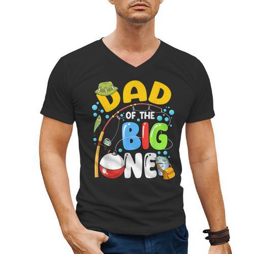Dad Of The Big One Fishing Birthday Boy Family Party Men's V-Neck T-Shirt - Father's Day Fun