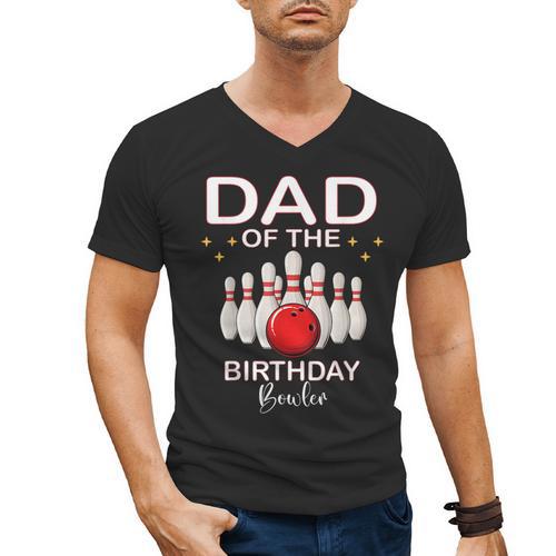 Dad Of The Birthday Bowler Kid Boy Girl Bowling Party Family Men's V-Neck T-Shirt - Father's Day Fun