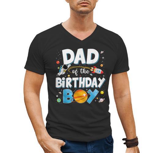 Dad Of The Birthday Boy Astronaut Family Space Planets Men's V-Neck T-Shirt - Father's Day Fun