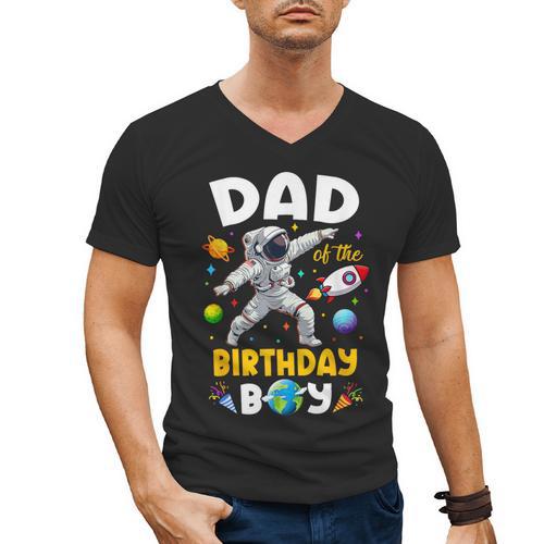 Dad Of The Birthday Boy Astronaut Outer Space Birthday Men's V-Neck T-Shirt - Father's Day Fun