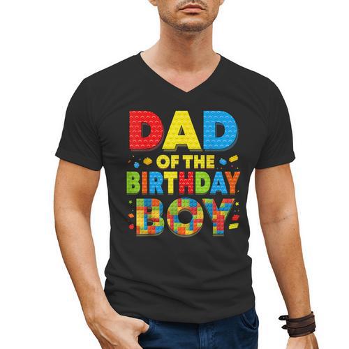 Dad Of The Birthday Boy Building Block Birthday Men's V-Neck T-Shirt - Father's Day Fun