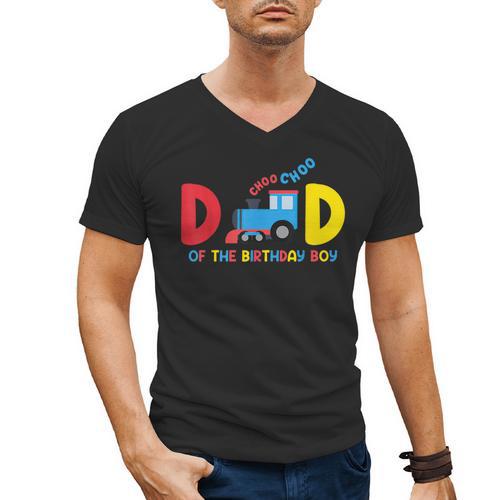 Dad Of The Birthday Boy Choo Choo Train Family Matching Men's V-Neck T-Shirt - Father's Day Fun