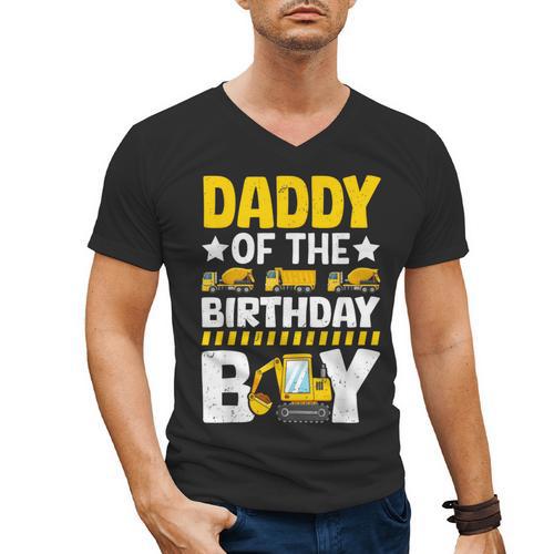Dad Of The Birthday Boy Construction Theme Party Matching Men's V-Neck T-Shirt - Father's Day Fun
