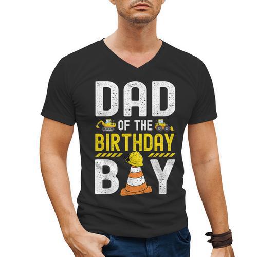 Dad Of The Birthday Boy Construction Worker Bday Men's V-Neck T-Shirt - Father's Day Fun