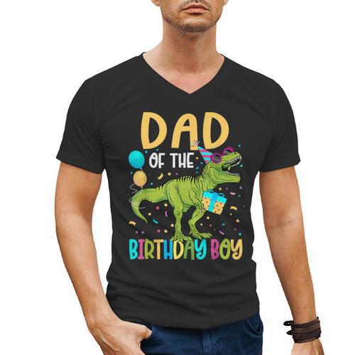 Dad Of The Birthday Boy Family Matching Dinosaur Squad Men's V-Neck T-Shirt - Father's Day Fun