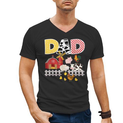 Dad Birthday Boy Farm Animal Farming Farmer Family B-Day Men's V-Neck T-Shirt - Father's Day Fun